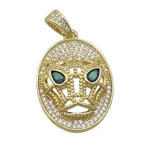 Copper Pendant Leopard Pave Zircon Oval Gold Plated, approx 20-26mm [FN35451]