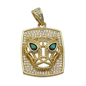 Copper Pendant Leopard Pave Zircon Rectangle Gold Plated, approx 20-26mm [FN35452]
