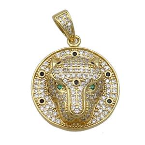 Copper Pendant Leopard Pave Zircon Circle Gold Plated, approx 23mm [FN35453]