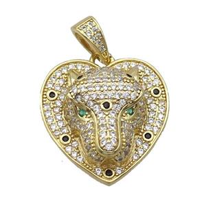 Copper Pendant Leopard Pave Zircon Heart Gold Plated, approx 23mm [FN35454]