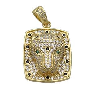 Copper Pendant Leopard Pave Zircon Rectangle Gold Plated, approx 20-26mm [FN35456]