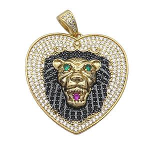 Copper Lion Pendant Pave Zircon Heart Gold Plated, approx 31mm [FN35458]