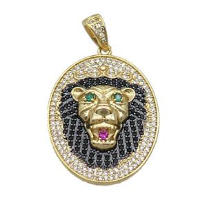 Copper Lion Pendant Pave Zircon Oval Gold Plated, approx 25-32mm [FN35459]