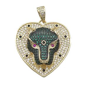 Copper Pendant Leopard Pave Zircon Heart Gold Plated, approx 30mm [FN35462]