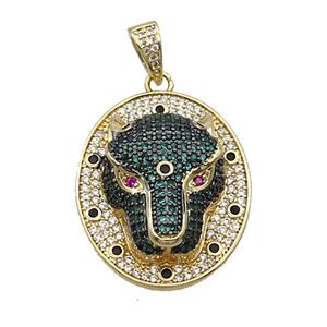 Copper Pendant Leopard Pave Zircon Oval Gold Plated, approx 24-30mm [FN35463]