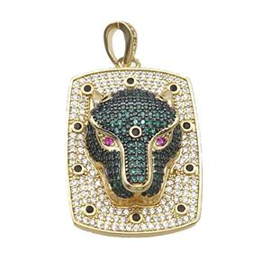 Copper Pendant Leopard Pave Zircon Rectangle Gold Plated, approx 24-33mm [FN35464]