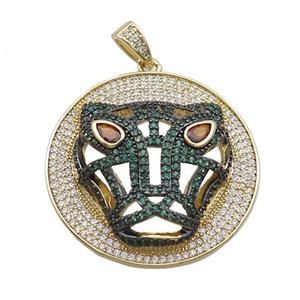 Copper Pendant Leopard Pave Zircon Circle Gold Plated, approx 35mm [FN35466]