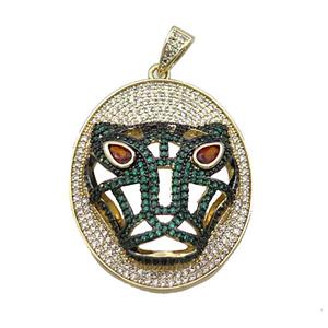 Copper Pendant Leopard Pave Zircon Oval Gold Plated, approx 31-40mm [FN35468]