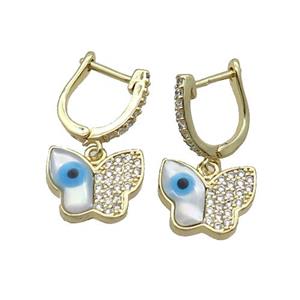 Copper Latchback Earring Butterfly Pave Zircon Shell Gold Plated, approx 12mm, 11mm [FN35470]