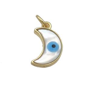 Copper Moon Pendant Pave Shell Evil Eye Gold Plated, approx 9-12mm [FN35471]