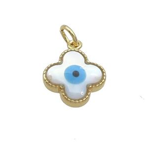 Copper Clover Pendant Pave Shell Evil Eye Gold Plated, approx 12mm [FN35472]