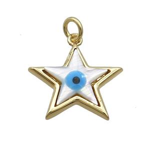 Copper Star Pendant Pave Shell Evil Eye Gold Plated, approx 18mm [FN35474]
