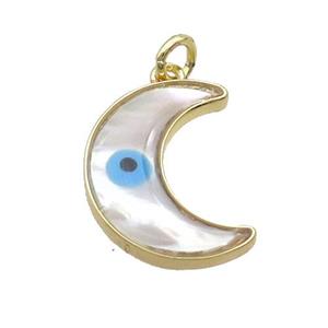 Copper Moon Pendant Pave Shell Evil Eye Gold Plated, approx 14-18mm [FN35476]