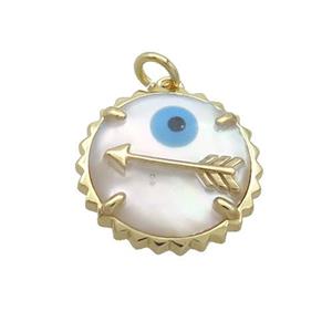 Copper Circle Arrow Pendant Pave Shell Evil Eye Gold Plated, approx 17mm [FN35484]