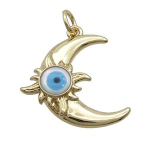 Copper Moon Pendant Pave Shell Evil Eye Gold Plated, approx 18mm [FN35486]