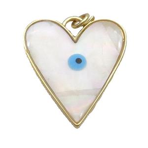 Copper Heart Pendant Pave Shell Evil Eye Gold Plated, approx 23-26mm [FN35488]