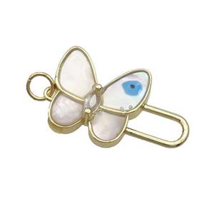 Copper Butterfly Pendant Pave Shell Evil Eye Gold Plated, approx 16-25mm [FN35489]