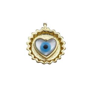 Copper Heart Pendant Pave Shell Evil Eye Gold Plated, approx 12mm [FN35490]
