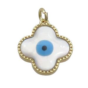 Copper Clover Pendant Pave Shell Evil Eye Gold Plated, approx 16mm [FN35492]