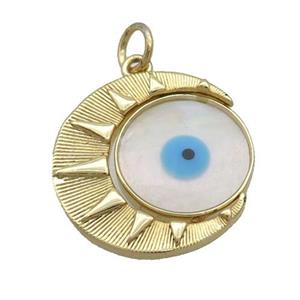 Copper Moon Sun Pendant Pave Shell Evil Eye Gold Plated, approx 19mm [FN35494]