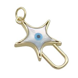 Copper Star Pendant Pave Shell Evil Eye Gold Plated, approx 16.5-23mm [FN35496]