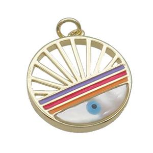 Copper Rainbow Pendant Pave Shell Evil Eye Gold Plated, approx 20mm [FN35499]