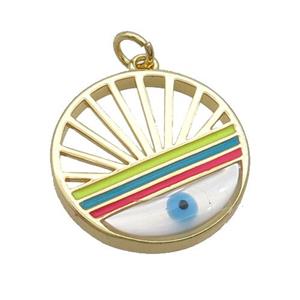 Copper Rainbow Pendant Pave Shell Evil Eye Gold Plated, approx 20mm [FN35501]