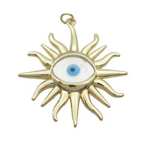 Copper Sun Pendant Pave Shell Evil Eye Gold Plated, approx 37-40mm [FN35504]