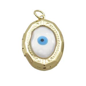 Copper Oval Pendant Pave Shell Evil Eye Gold Plated, approx 16-22mm [FN35506]