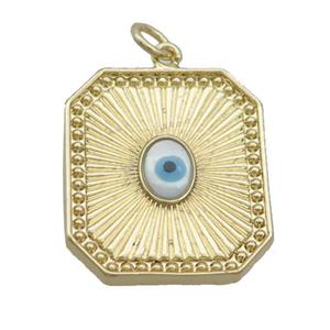 Copper Rectangle Pendant Pave Shell Evil Eye Gold Plated, approx 19-22mm [FN35507]