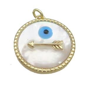 Copper Circle Arrow Pendant Pave Shell Evil Eye Gold Plated, approx 23mm [FN35508]