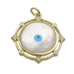 Copper Compass Pendant Pave Shell Evil Eye Gold Plated, approx 23mm [FN35509]
