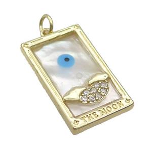 Copper Rectangle Pendant Pave Shell Evil Eye Gold Plated, approx 15-25mm [FN35510]