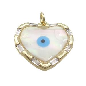 Copper Heart Pendant Pave Shell Evil Eye Gold Plated, approx 23mm [FN35512]