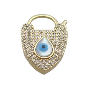 Copper Lobster Clasp Pave Zircon Shell Evil Eye Gold Plated, approx 17-25mm [FN35518]