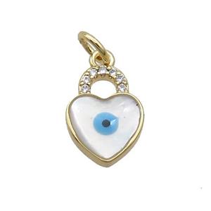 Copper Lock Pendant Pave Shell Evil Eye Gold Plated, approx 9-12.5mm [FN35520]