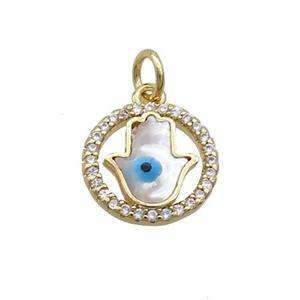 Copper Hamsahand Pendant Pave Shell Evil Eye Gold Plated, approx 12.5mm [FN35521]