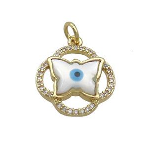 Copper Butterfly Pendant Pave Shell Evil Eye Gold Plated, approx 16mm [FN35524]
