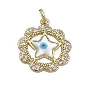 Copper Starflower Pendant Pave Zircon Shell Evil Eye Gold Plated, approx 17mm [FN35526]