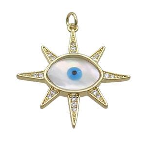 Copper Northstar Pendant Pave Shell Evil Eye Gold Plated, approx 30mm [FN35531]