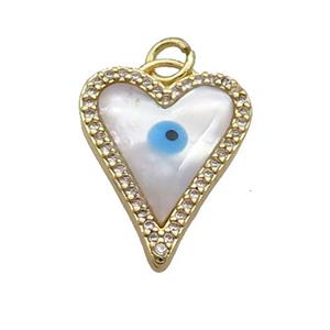 Copper Heart Pendant Pave Shell Evil Eye Gold Plated, approx 16-20mm [FN35532]