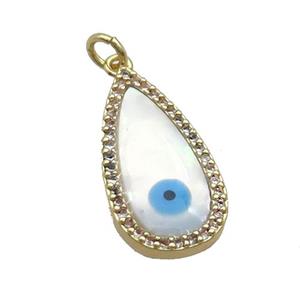 Copper Teardrop Pendant Pave Shell Evil Eye Gold Plated, approx 12-22mm [FN35533]