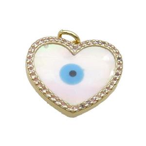 Copper Heart Pendant Pave Shell Evil Eye Gold Plated, approx 20mm [FN35534]