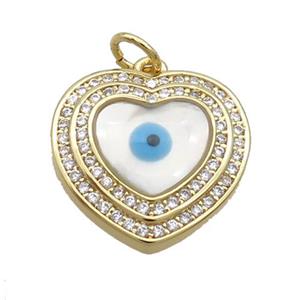 Copper Heart Pendant Pave Zircon Shell Evil Eye Gold Plated, approx 17.5mm [FN35535]