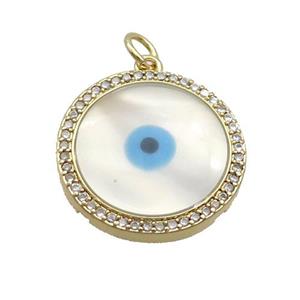 Copper Circle Pendant Pave Shell Evil Eye Gold Plated, approx 20mm [FN35536]