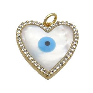 Copper Heart Pendant Pave Zircon Shell Evil Eye Gold Plated, approx 19mm [FN35537]