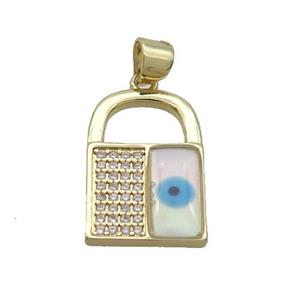 Copper Lock Pendant Pave Zircon Shell Evil Eye Gold Plated, approx 12-20mm [FN35539]