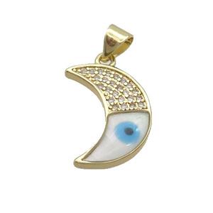 Copper Moon Pendant Pave Zircon Shell Evil Eye Gold Plated, approx 13-18mm [FN35542]