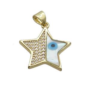 Copper Star Pendant Pave Zircon Shell Evil Eye Gold Plated, approx 19mm [FN35543]