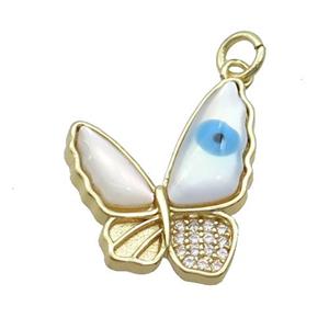 Copper Butterfly Pendant Pave Zircon Shell Evil Eye Gold Plated, approx 18-20mm [FN35544]
